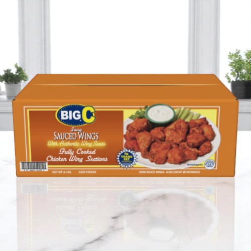Frozen Big C - Fully Cooked Sassy Sauced Chicken Wings, 1st & 2nd Joints - 9lbs - 63-108 ct