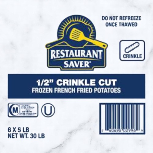 Frozen Restaurant Saver - 1/2" Crinkle Cut French Fries - 30 lbs