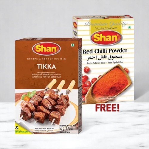 Shan Tikka Mix + Red Chilli Powder FREE! (Limit 3) 50 gm box -case